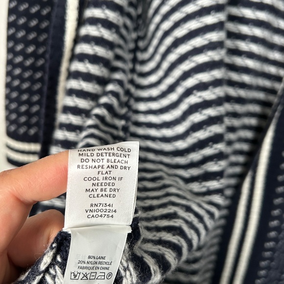 LL Bean women size L signature wool blend long cardigan navy white belted NEW - Picture 15 of 15